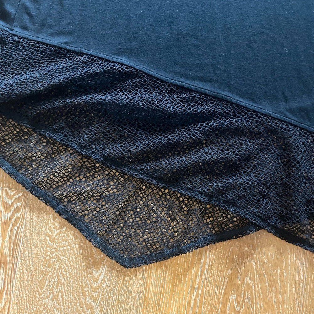 Eileen Fisher Black Women's Stretch Crewneck dress with lace trim - Picture 7 of 10